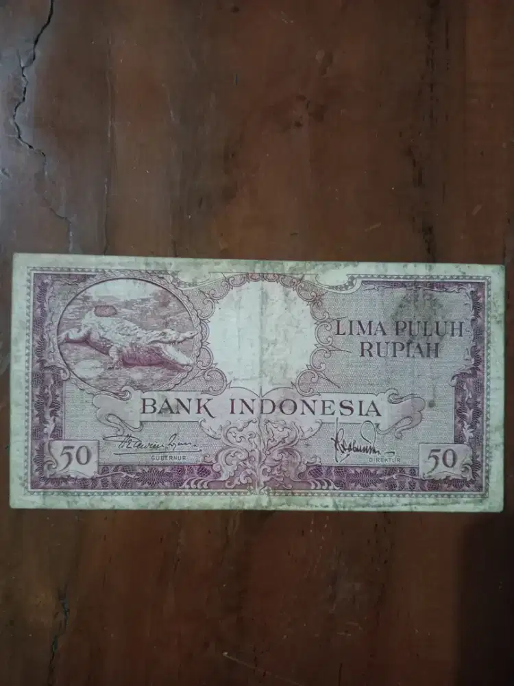 Uang Kertas Kuno 50 Rupiah Seri Hewan (Gambar Buaya) Tahun 1957