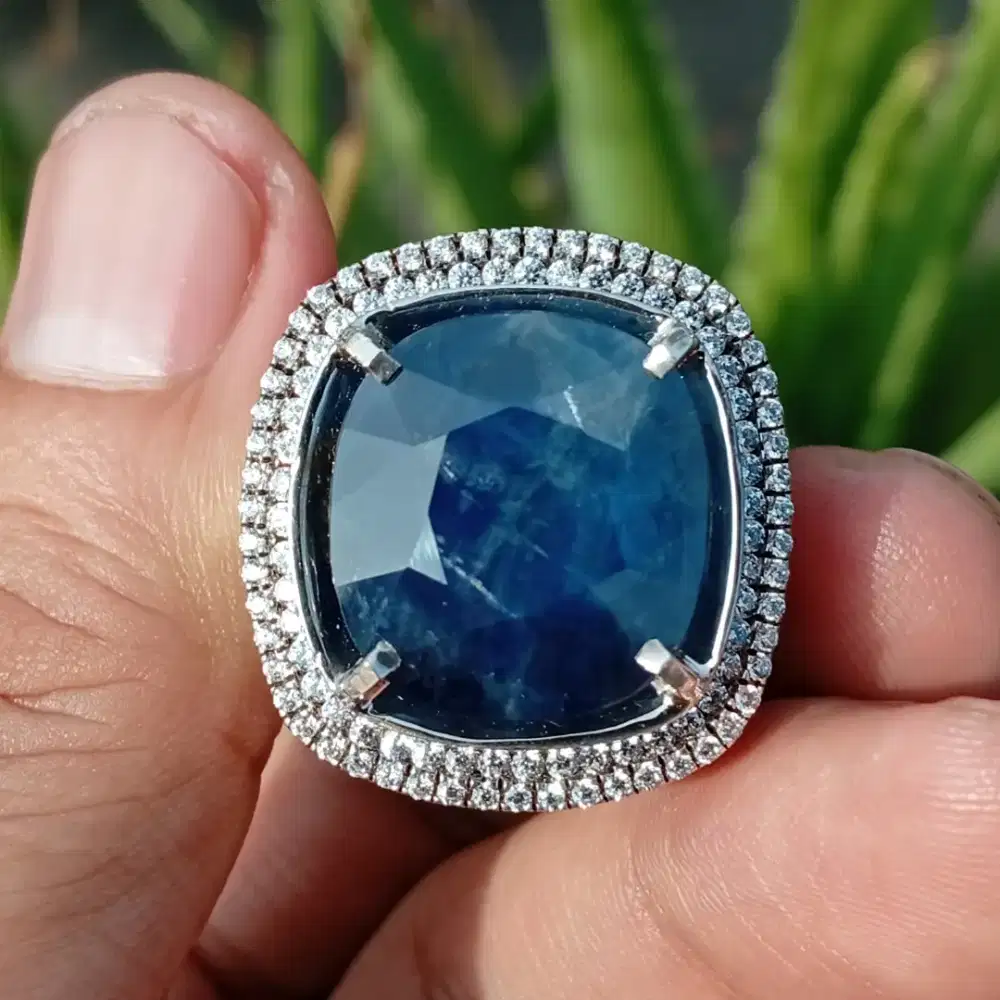 BigSize !! Blue Sapphire Madagaskar 19.8 ct ring perak Handmade