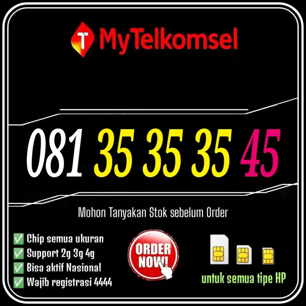 Nomer Cantik Telkomsel 11 digit 35 35 35 45