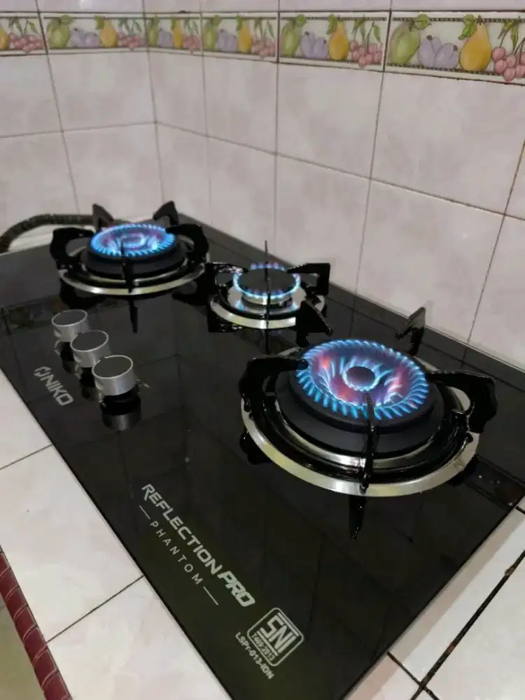 Kompor tanam kaca 3 tungku garansi