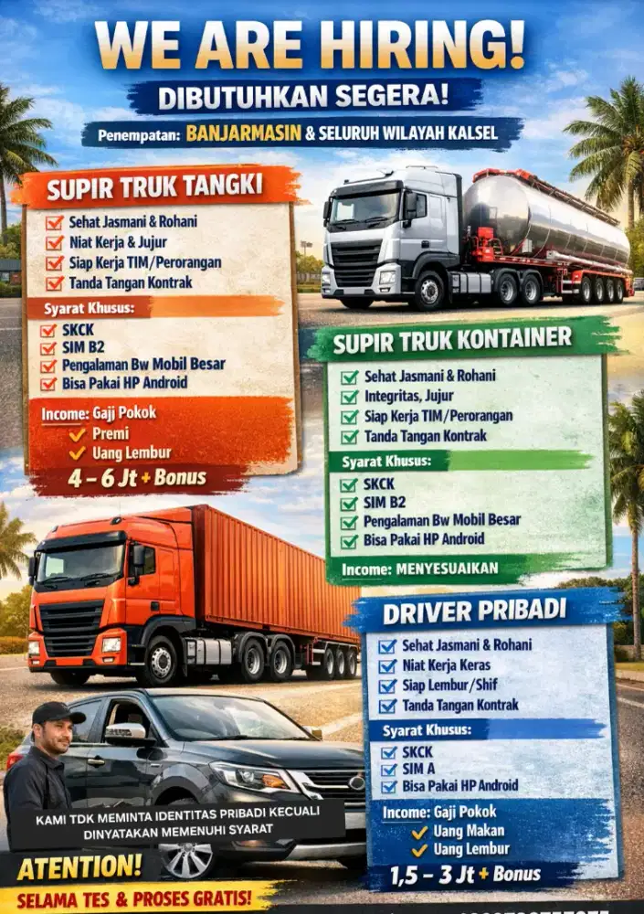 Dicari Driver Niat Kerja