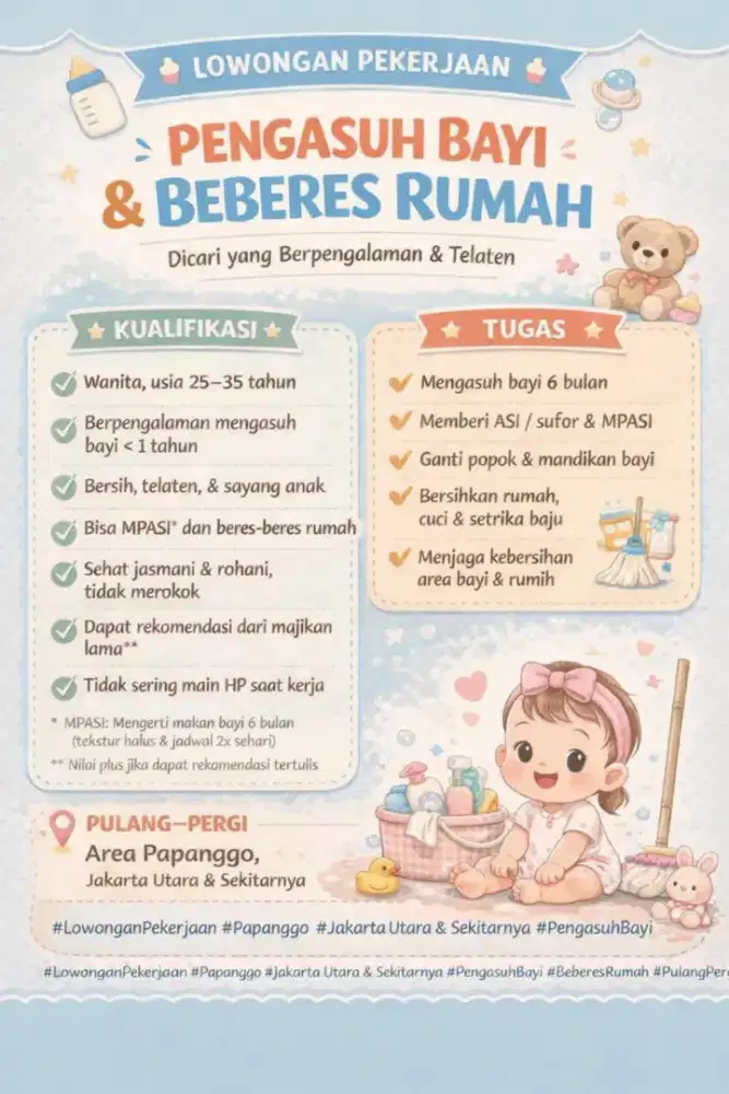 Lowongan Pengasuh Bayi dan Beberes Rumah