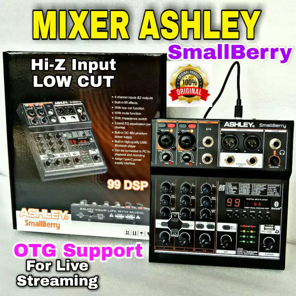 Mixer ASHLEY 4 CHANEL SmallBerry Live Streaming Mixer Bluetooth OTG