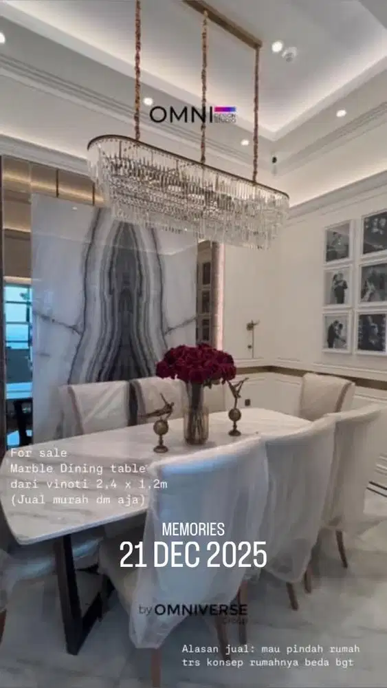 Meja marmer vinoti carrera putih 2,4 x 1,2M