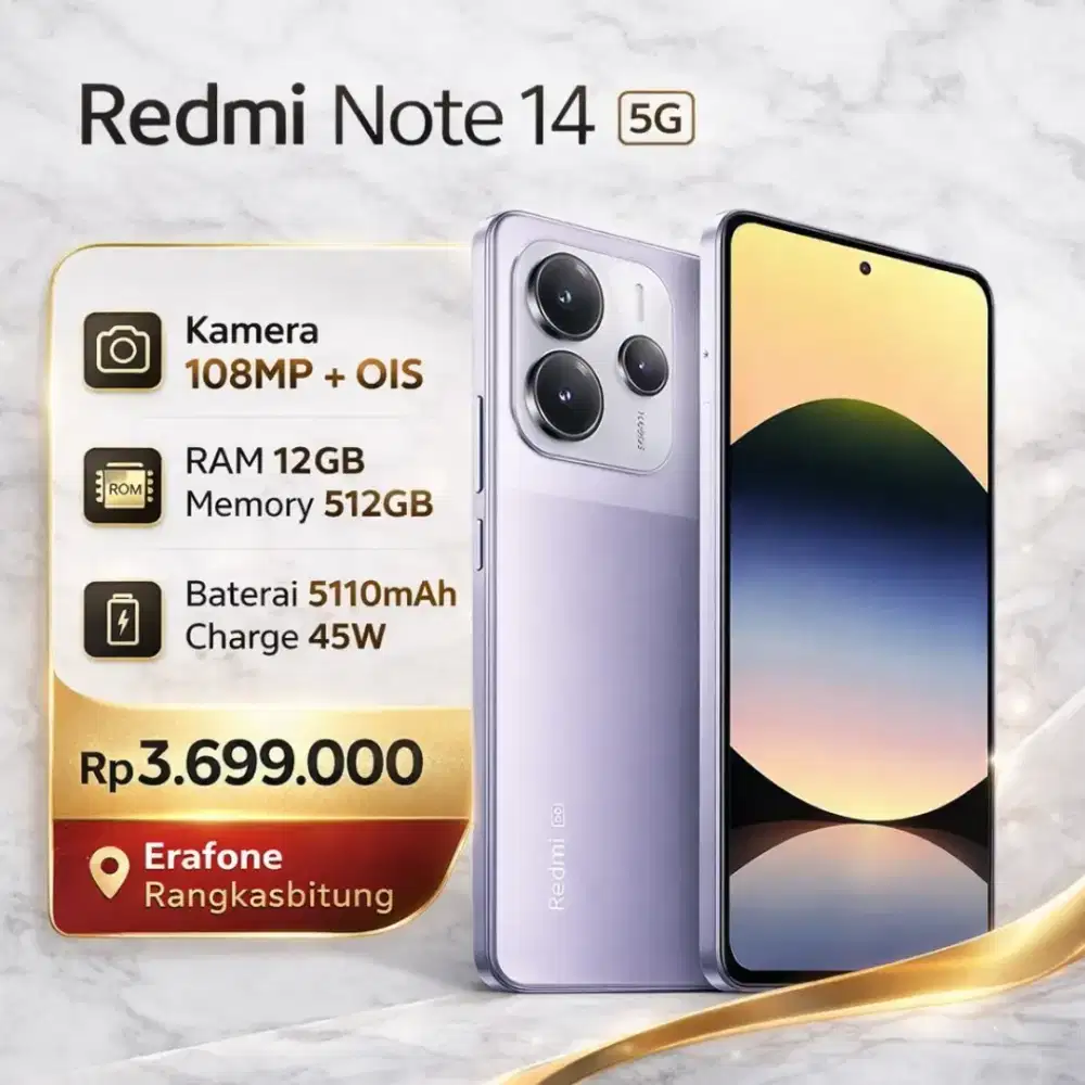 Redmi Note 14 5G RAM 12 GB/512 GB Kamera 108 MP OIS Baterai 5110 mAh