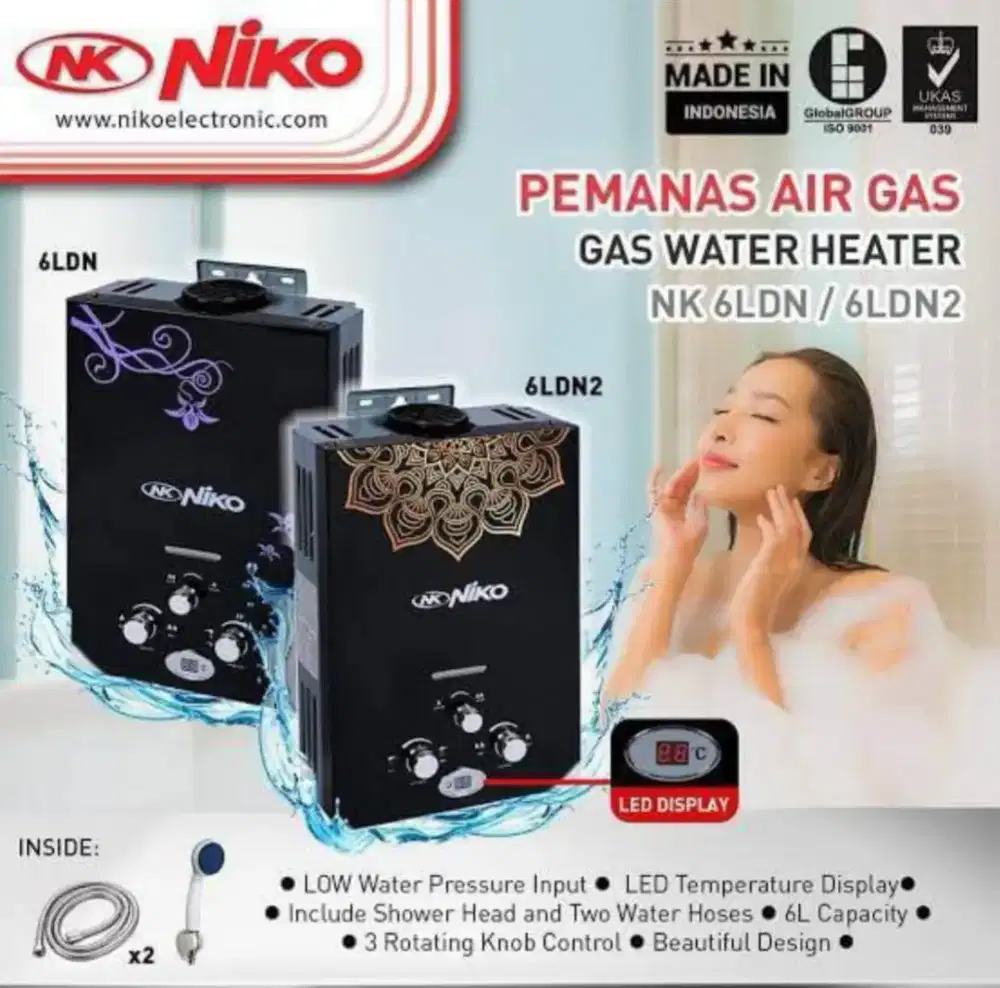 NIKO digital LED display water heater pakai gas