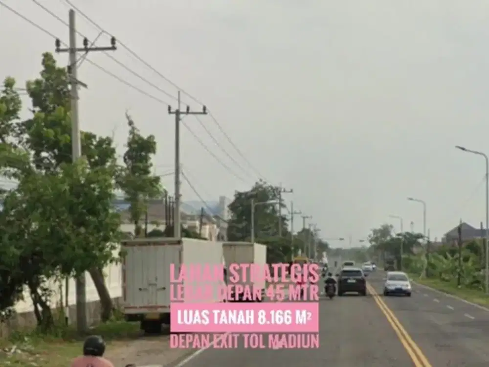 (Bb) Dijual Tanah LD 45 mtr, depan Gerbang TOL MADIUN, Baguss