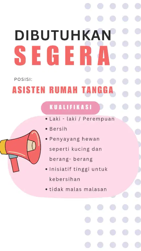 Dicari assisten rumah tangga