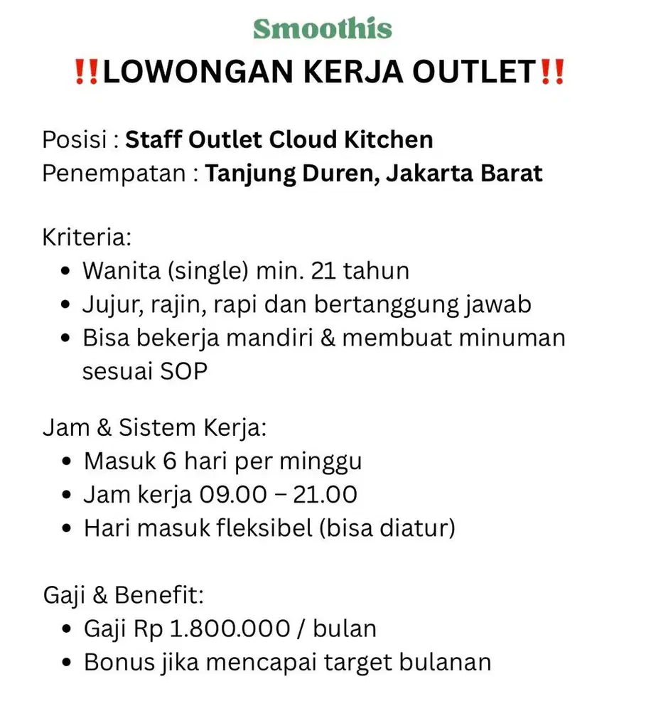 LOWONGAN KERJA STAFF OUTLET