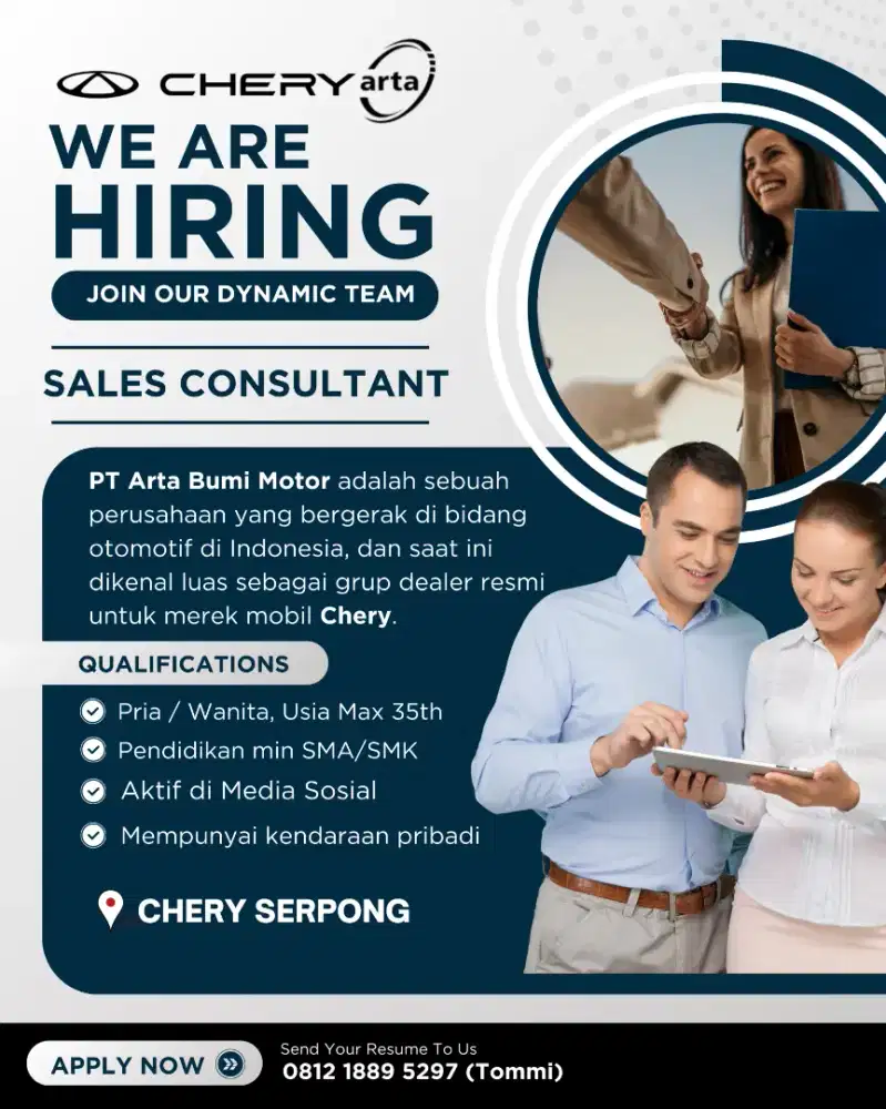 Dibutuhkan Segera Sales Konsultan Chery Serpong