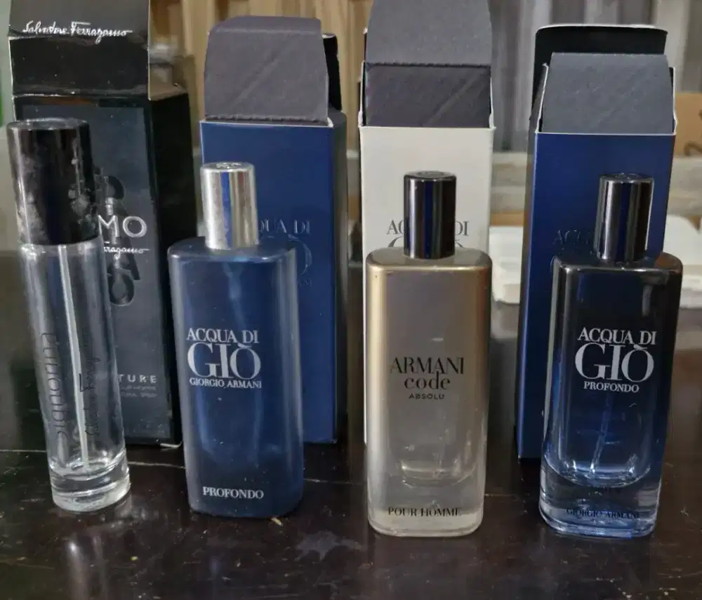Botol kosong parfumI travel spray Giorgio Armani, Ferragamo + box ORI