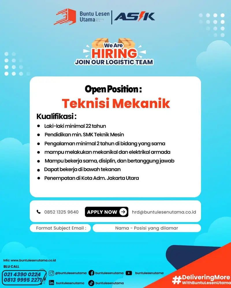 LOWONGAN PEKERJAAN - MEKANIK MOBIL TRAILER