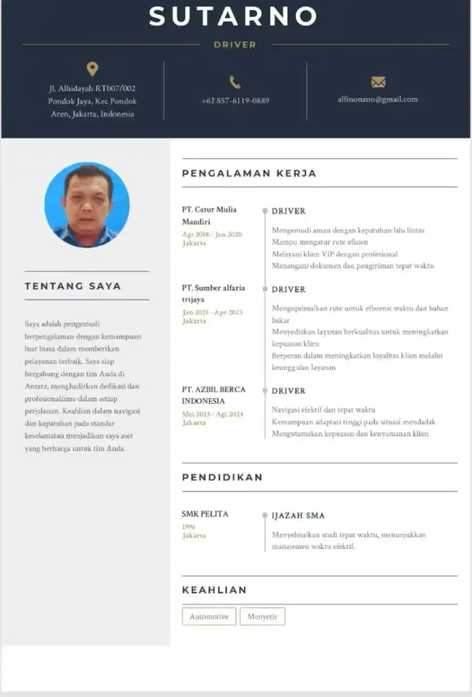 Mencari pekerjaan driver lokasi bintaro