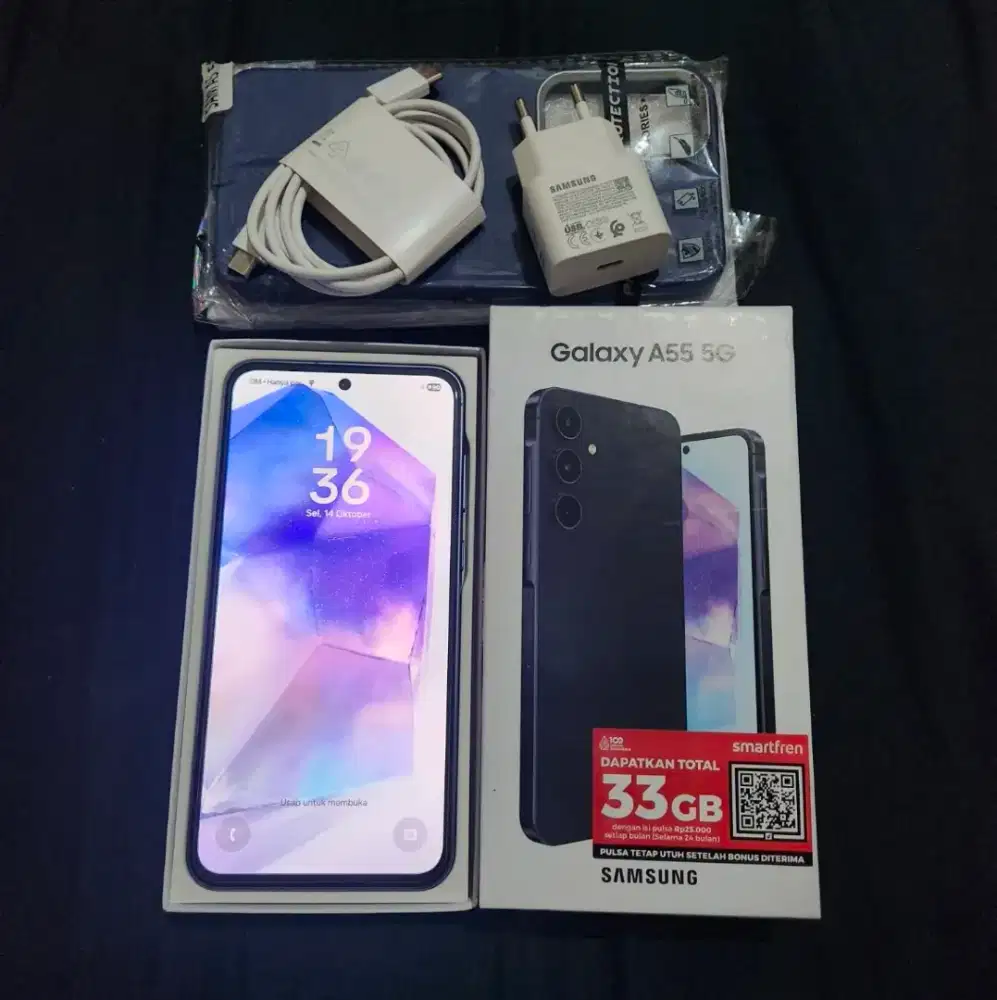 Jual hp bekas samsung A55 5g 8/256 super likenew free ADAPTOR n case