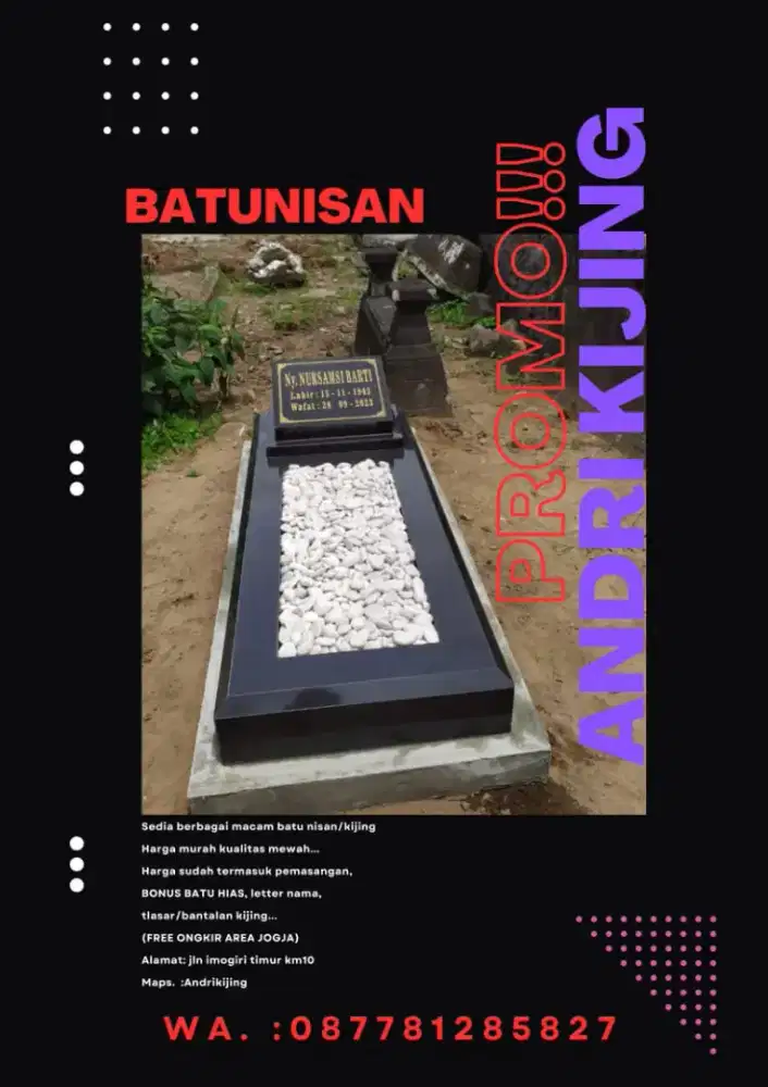 Jasa pembuatan batu nisan , kijing dan papan nama