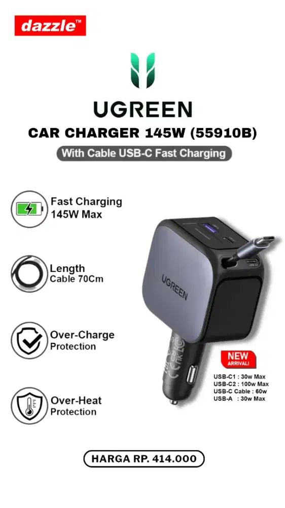 UGREEN CAR CHARGER 145W (55910B)