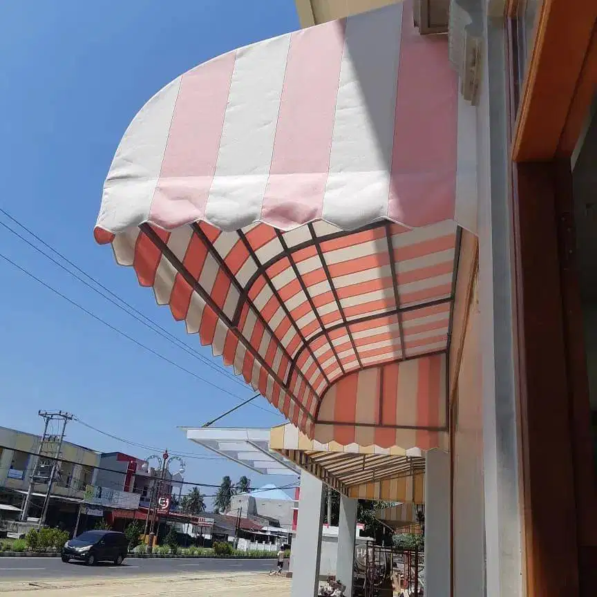 kanopi kain awning belang warna pink lucu harga ter jangkau