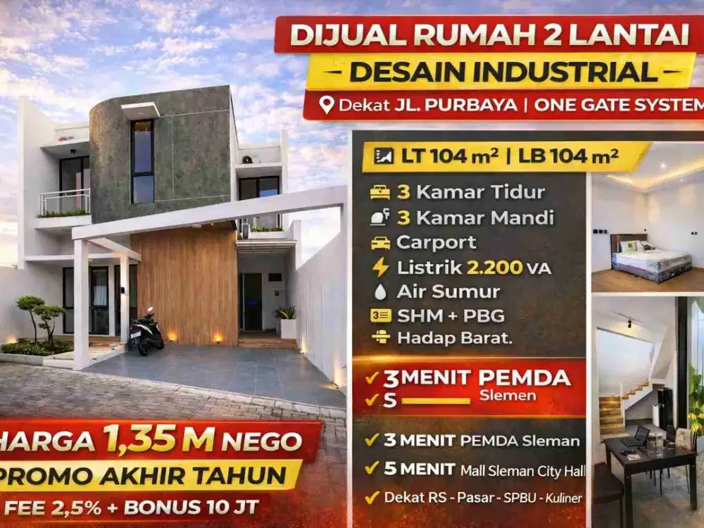 Rumah 2 Lantai Desain Industrial Dekat PEMDA Sleman & Mall SCH