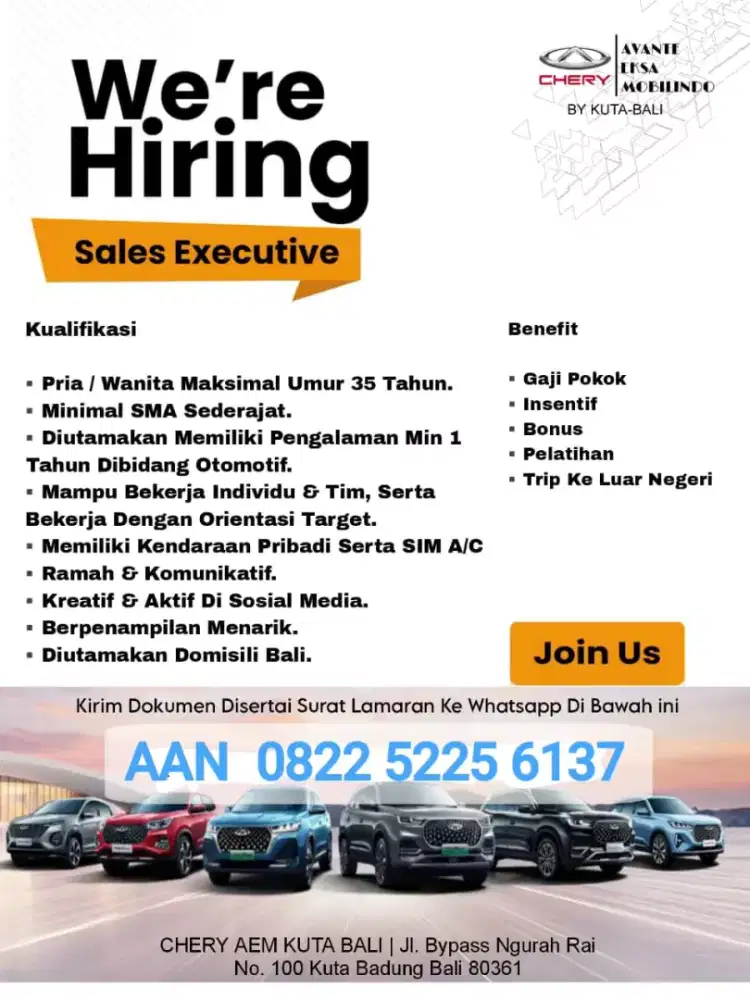 Sales konsultan Dealer Chery Kuta