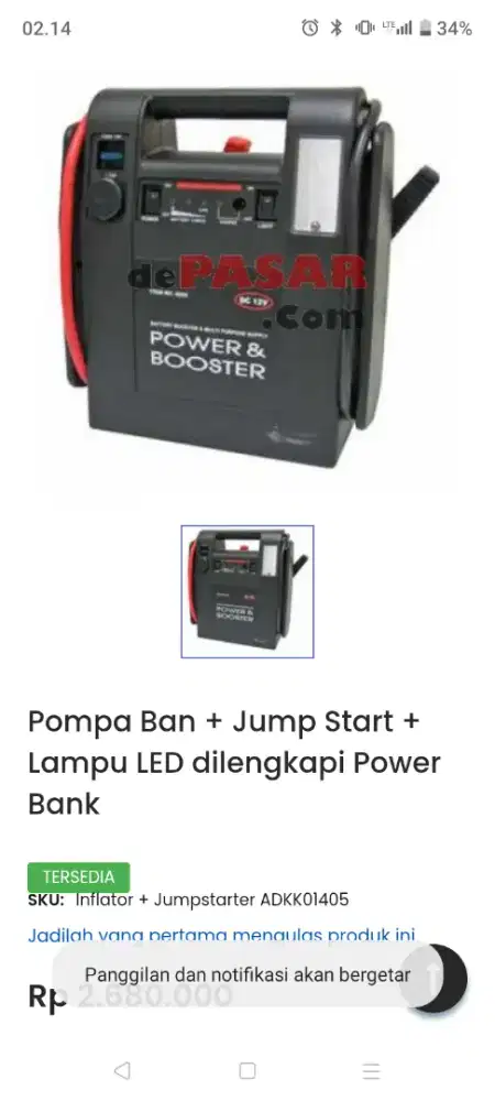 Aki jumper mobil + isi angin