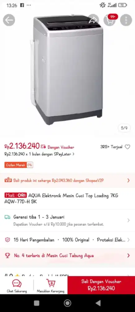 mesin cuci merk AQua