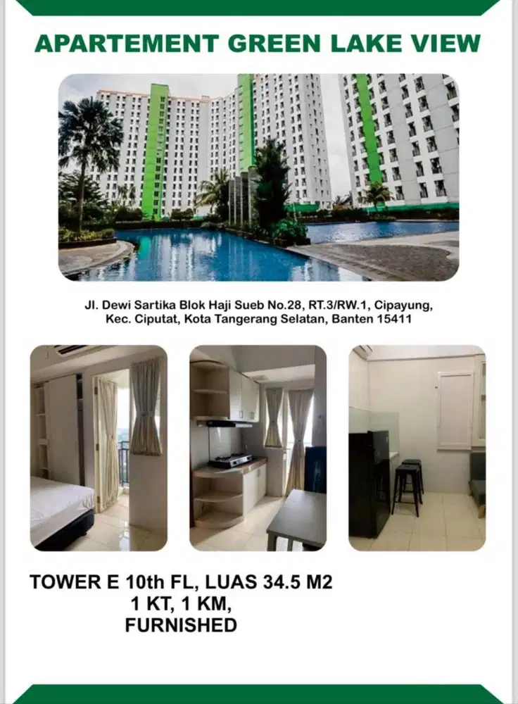 Disewakan Apartemen Nyaman 1 Kamar Tidur Furnished – 34,5 m² Siap Huni