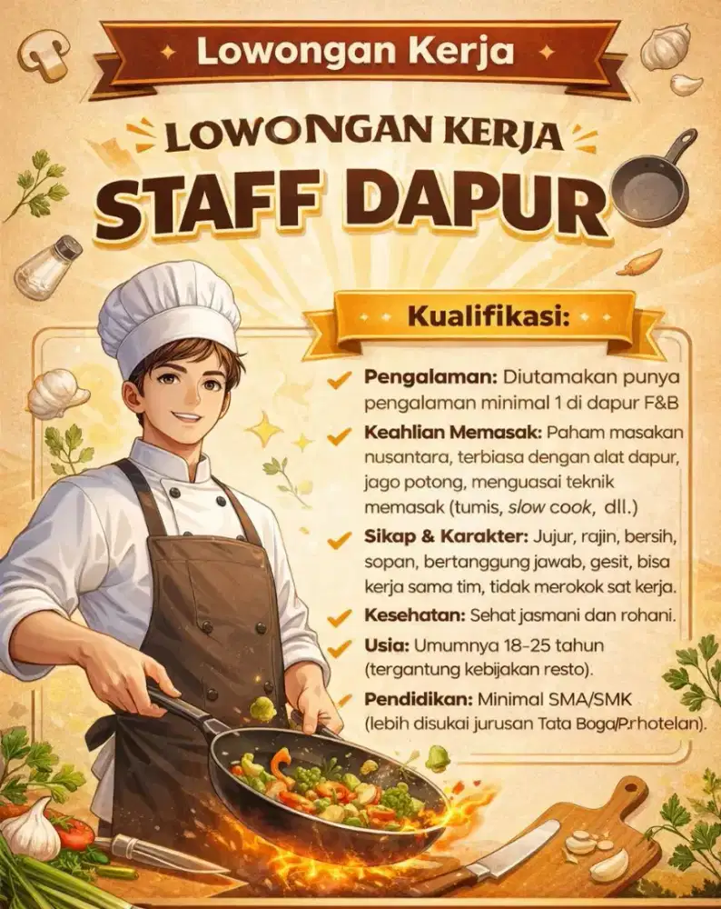 LOWONGAN KERJA STAFF DAPUR