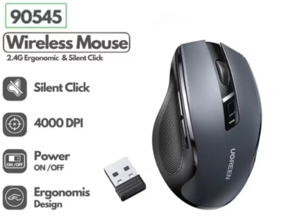 Ugreen Mouse Wireless 90545 Upto 4000 DPI 6 Button Silent Click Ori
