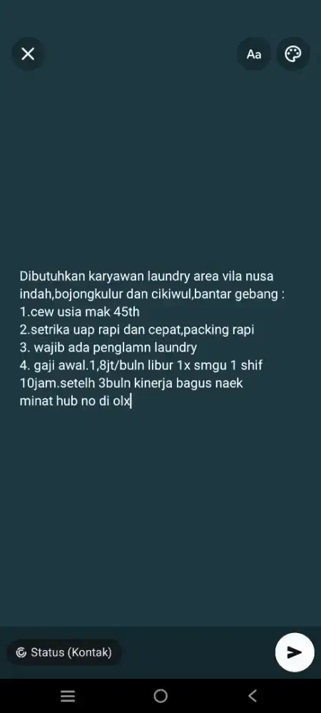 Dibutuhkan karywan laundry