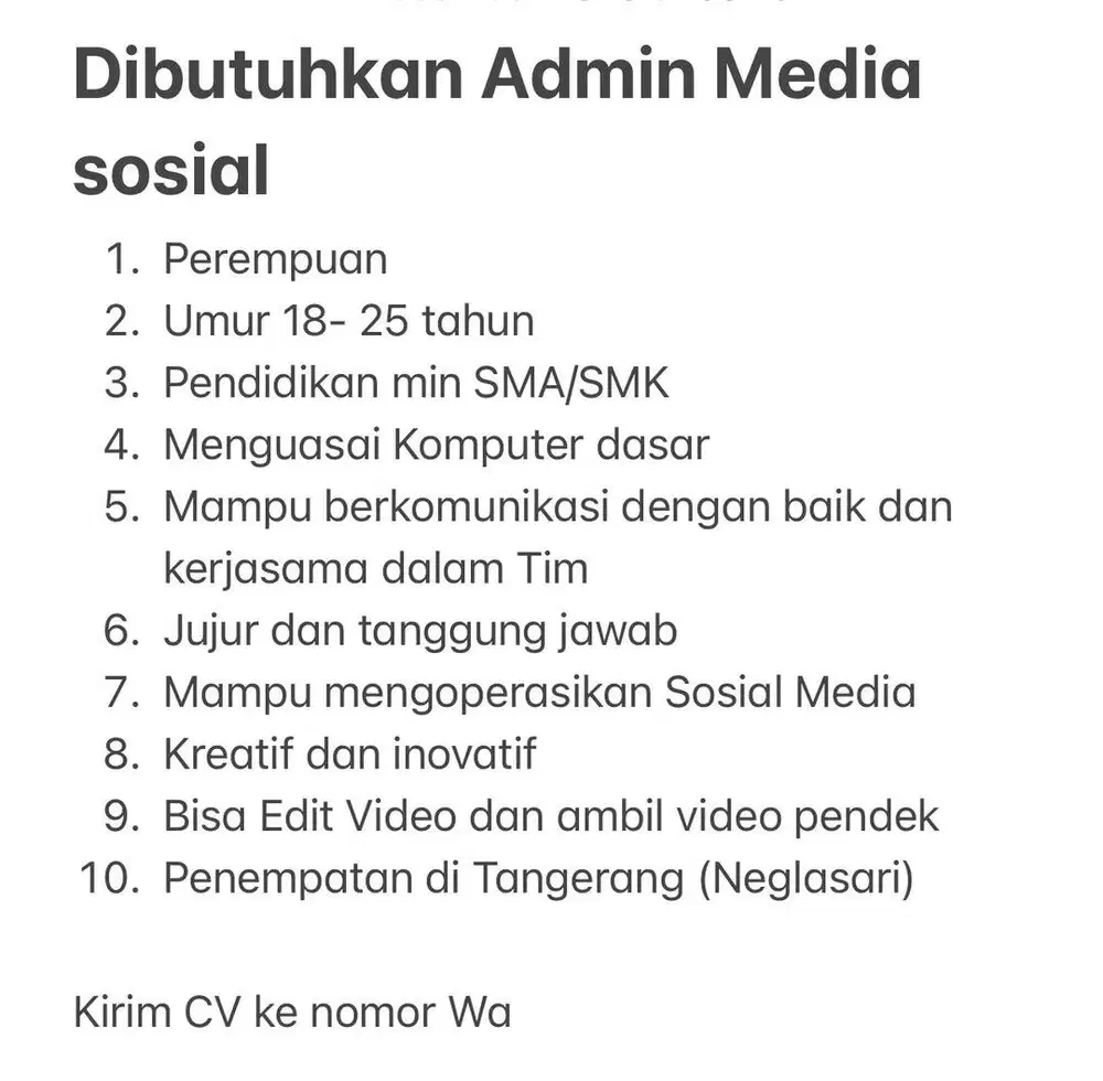 Dibutuhkan admin media sosial perempuan