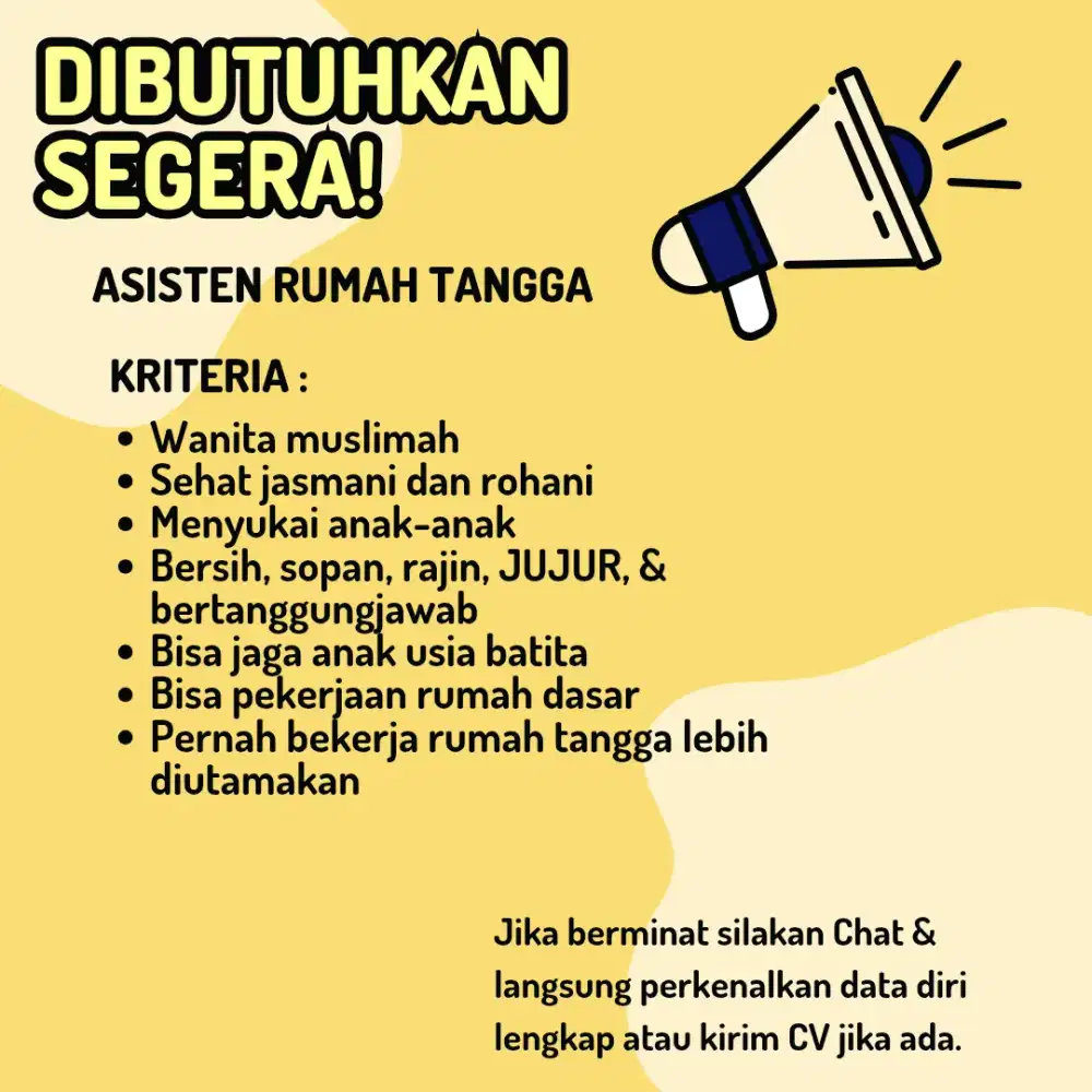 LOWONGAN KERJA Asisten Rumah Tangga