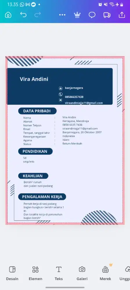 Nyari loker pengalaman di nasi padang. Sama art momong