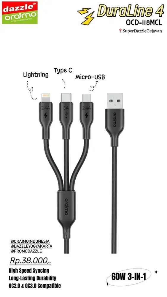 Kabel 3 in 1 Oraimo OCD-118MCL