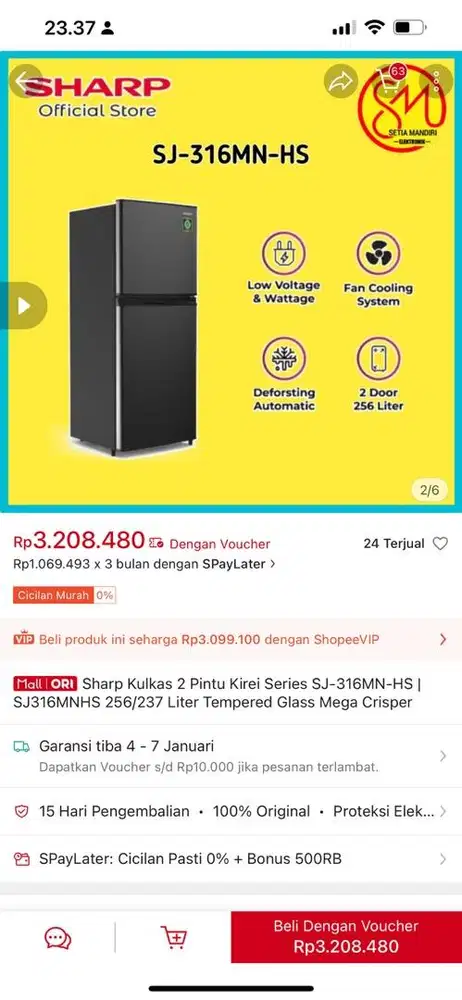 Kulkas sharp 2 pintu