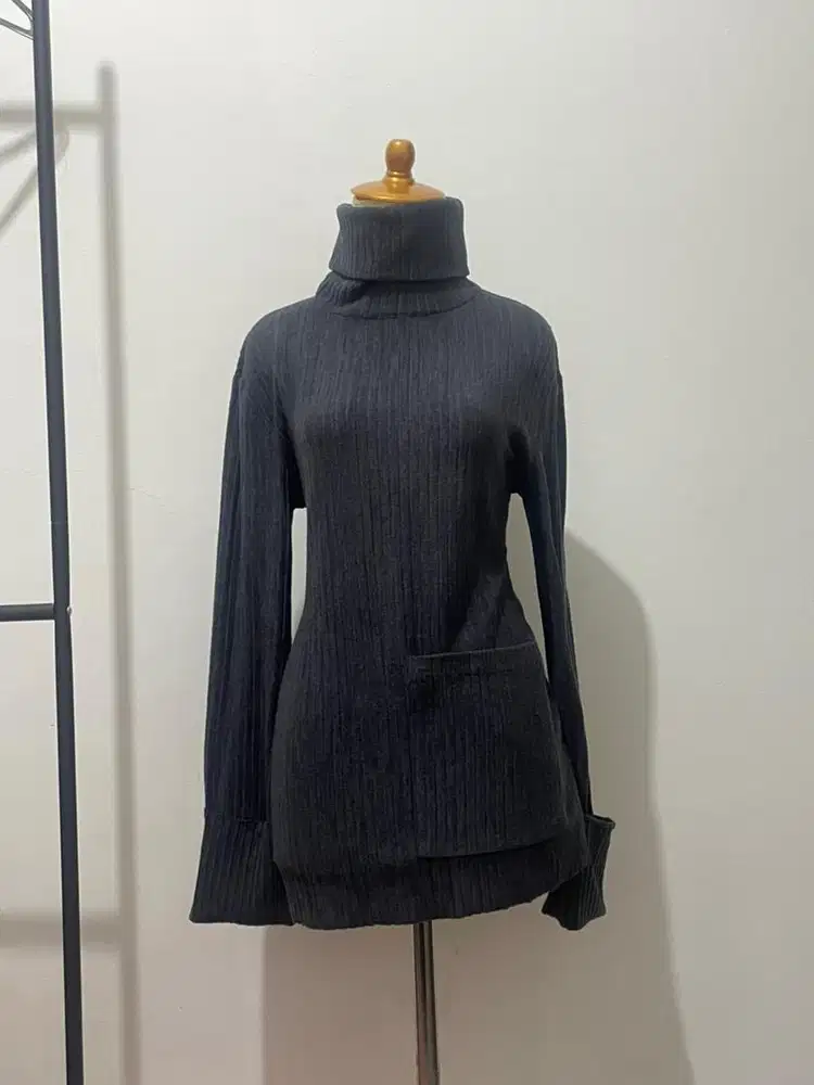 dress turtle neck rajut tebal zara warna abu tua