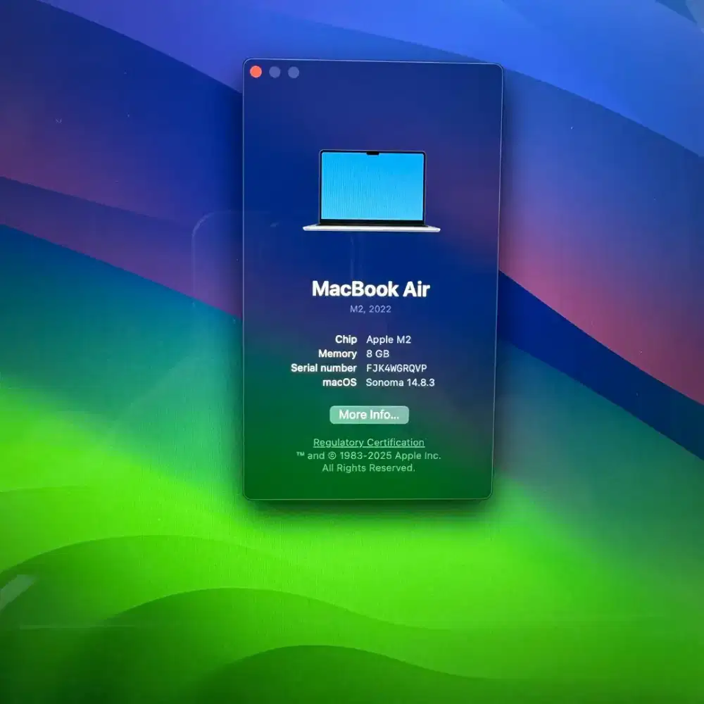 Macbook Air M2 13 Inch Ram 8 Ssd 256 lengkap Space Grey ibox bh 100 %