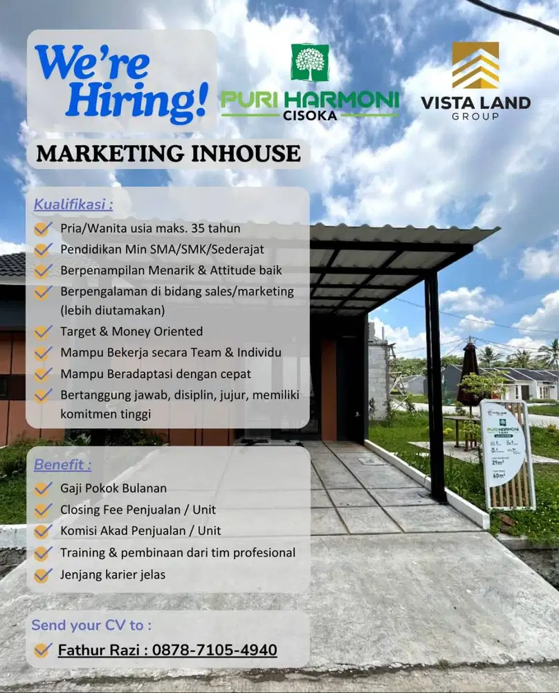 LOWONGAN KERJA - SALES MARKETING INHOUSE by Vistaland Group
