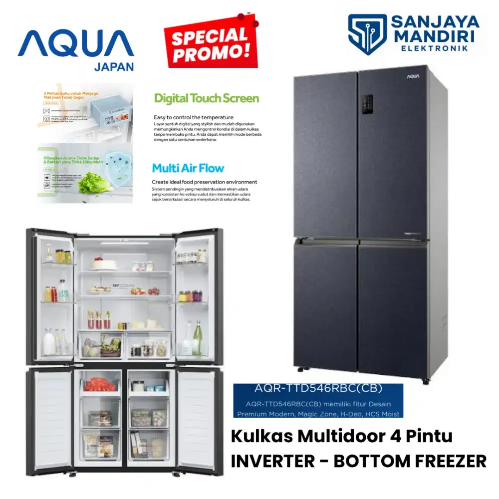 AQUA Japan Kulkas Multidoor 4 Pintu Twin INVERTER DeoFresh AntiBacteri