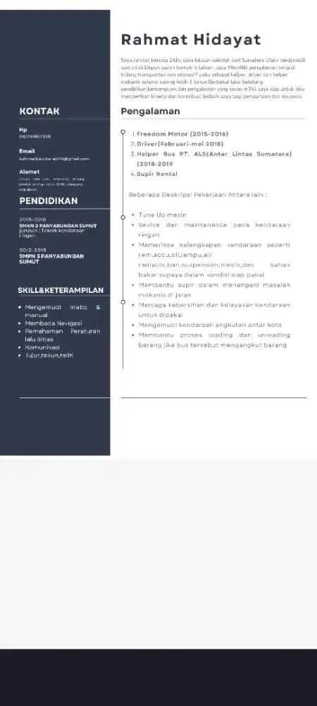 Saya mencari pekerjaan sebagai driver/driver logistik