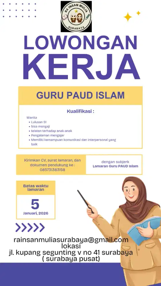 Lowongan kerja guru Paud sekolah Islam