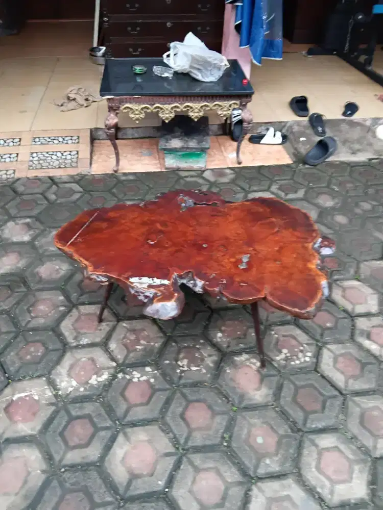 cofee table akar jati kaki jengki