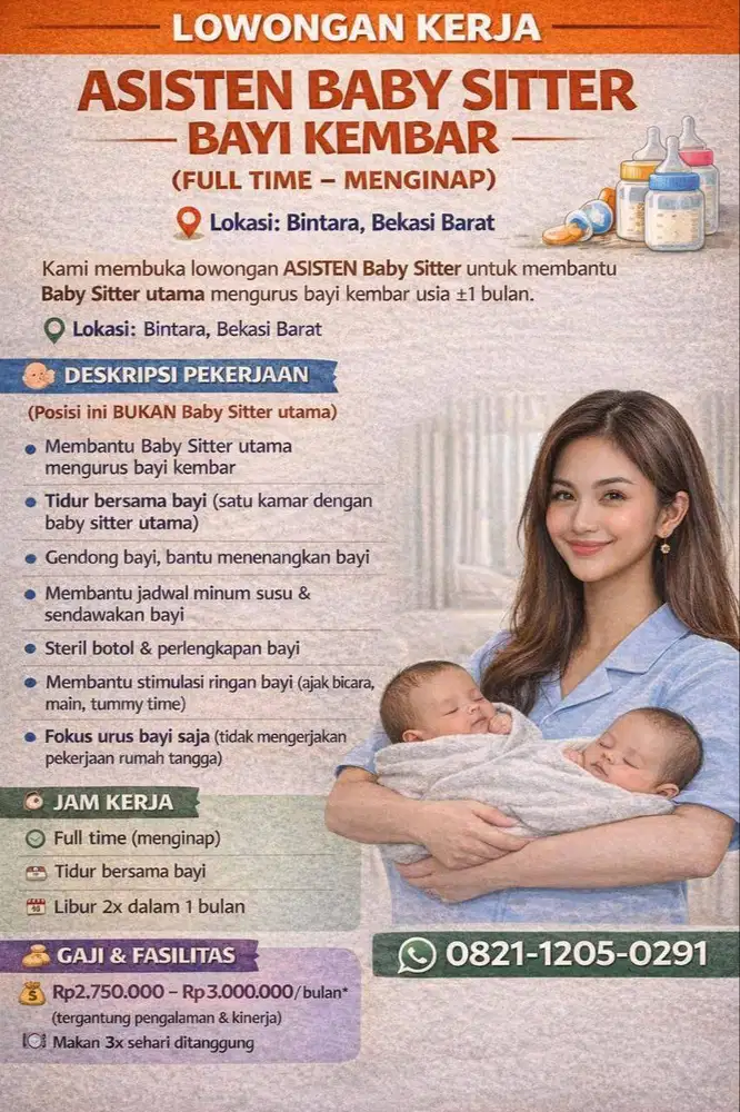 LOWONGAN KERJA ASISTEN BABY SITTER BAYI KEMBAR