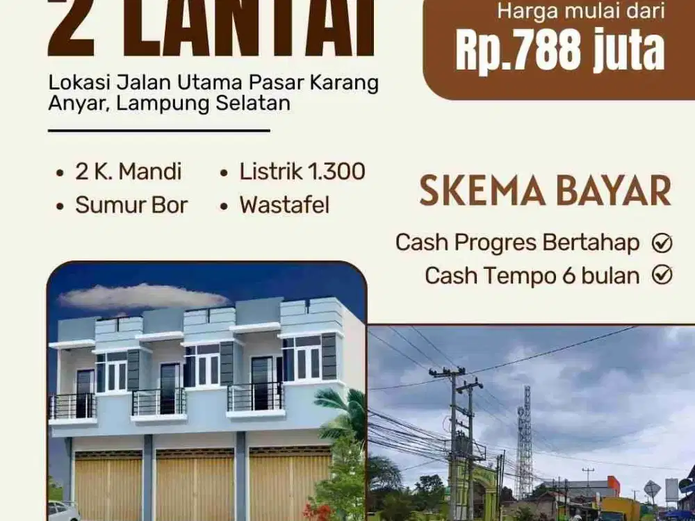 RUKO 2 LANTAI PINGGIR JALAN UTAMA COXOK BUAT USAHA
