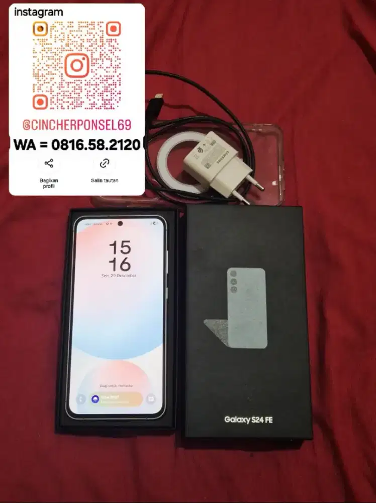 Jual hp SAMSUNG S24 fe 5g 8/256 likenew grs 04 2026 FREE adaptor ncase