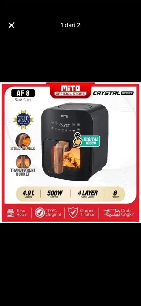 Mito Air Fryer AF8 Crystal Series Original Sehat Memasak Tanpa Minyak