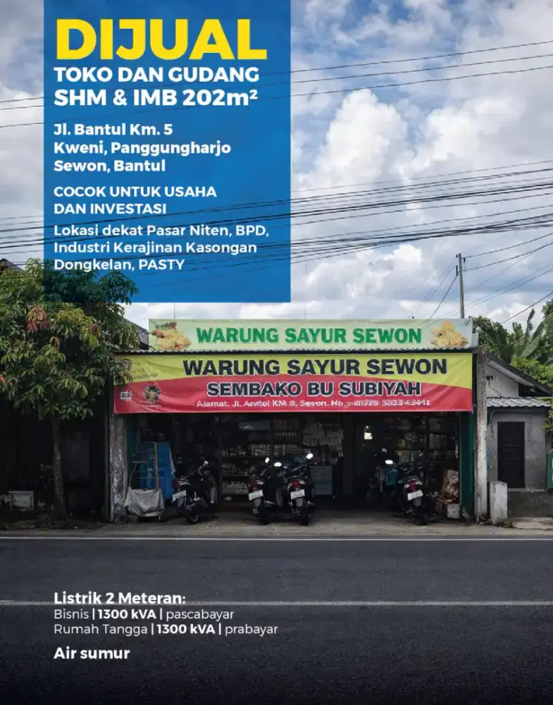 Toko Dijual 3M Pinggir Jalan Bantul Dekat Pasar Niten