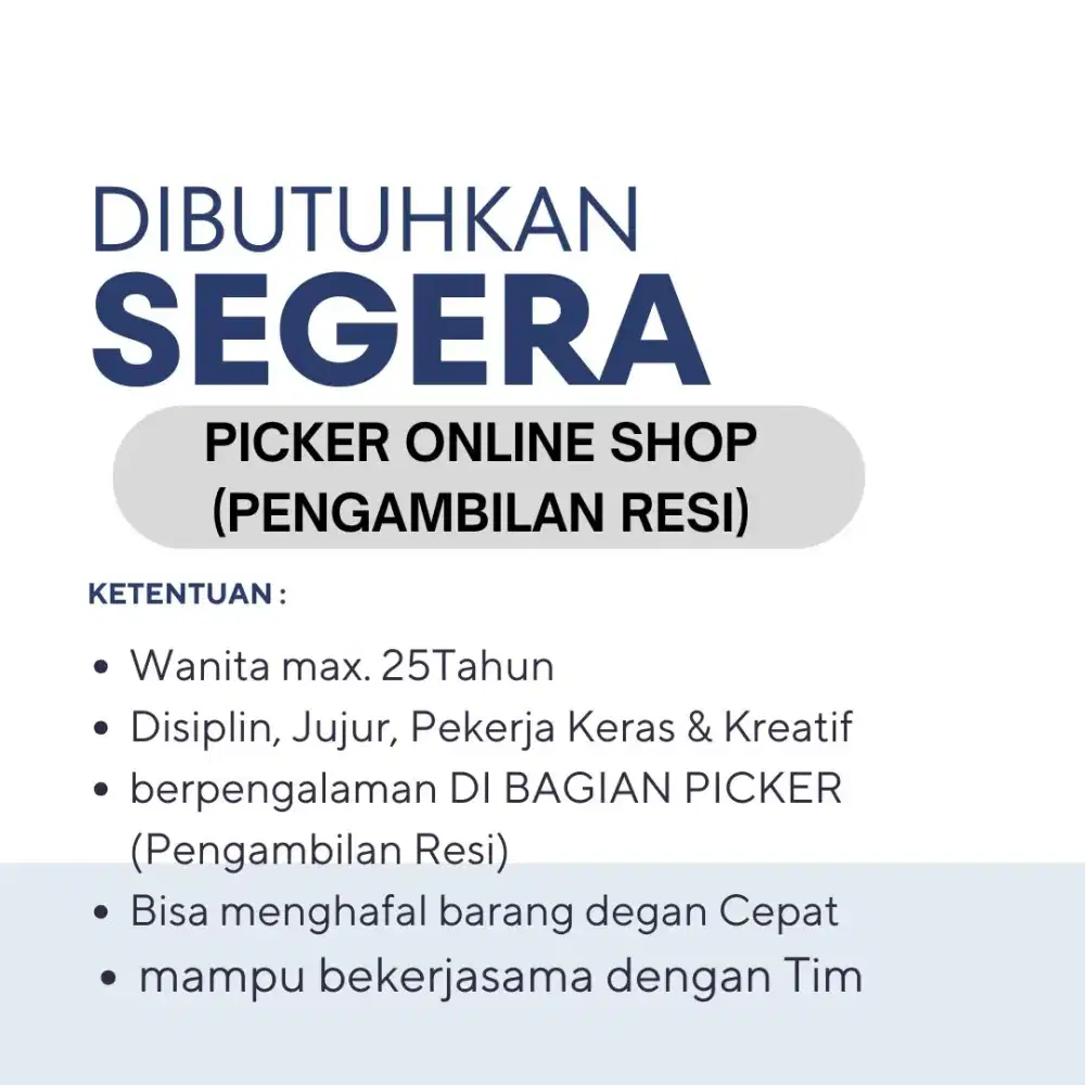 LOWONGAN PIKER ONLINE SHOP ( AMBIL RESI)