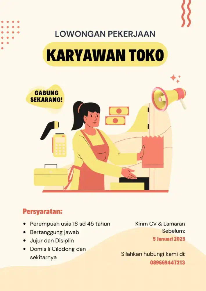 Lowongan kerja penjaga toko makanan