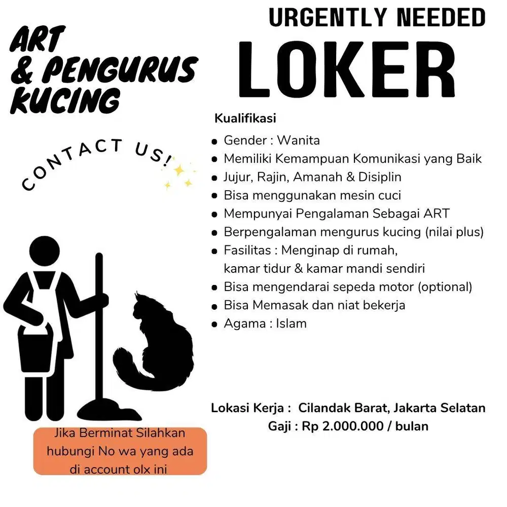 Loker ART & Merawat Kucing