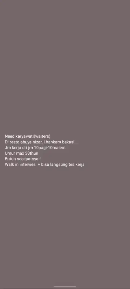 DIBUTUHKAN WAITERS SECEPATNYA !!